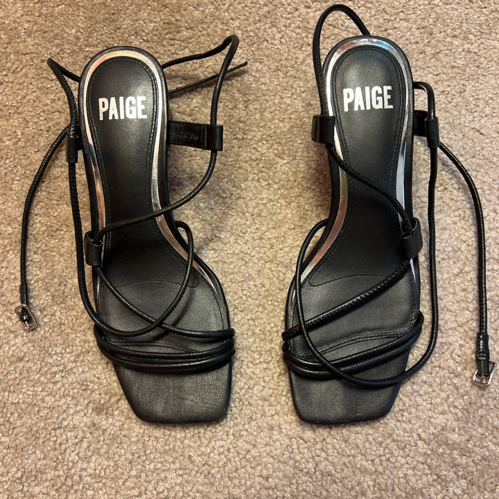 PAIGE Black Strappy Ankle-Tie Block Heel Sandals
